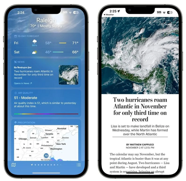 梁山苹果14维修分享iPhone 14手机如何看天气时顺带看新闻 